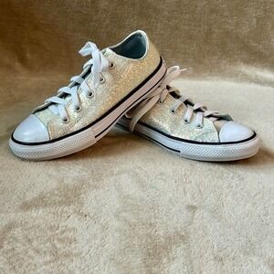 Converse Chuck Taylor All Stars Girls 1 CTAS Coated Silver Glitter Sneaker Shoes